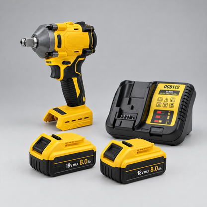 Impact wrench with 2 batteries and charger – DeWalt-compatible
