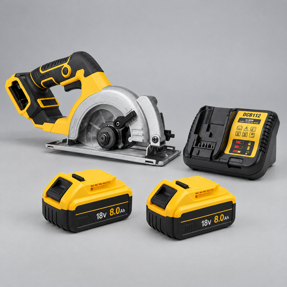Circular saw with 2 batteries and charger – DeWalt-compatible