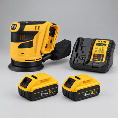 Orbital sander with 2 batteries and charger – DeWalt-compatible