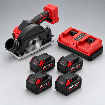 Circular saw with 4 batteries and dual charger – Milwaukee-compatible