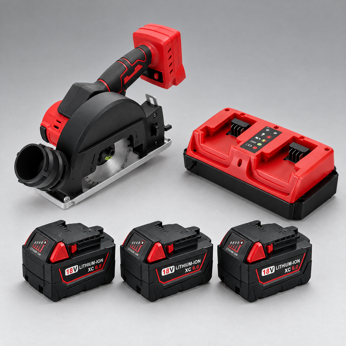 Circular saw with 3 batteries and dual charger – Milwaukee-compatible