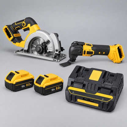 Circular saw and multi-tool with 2 batteries and dual charger – DeWalt-compatible