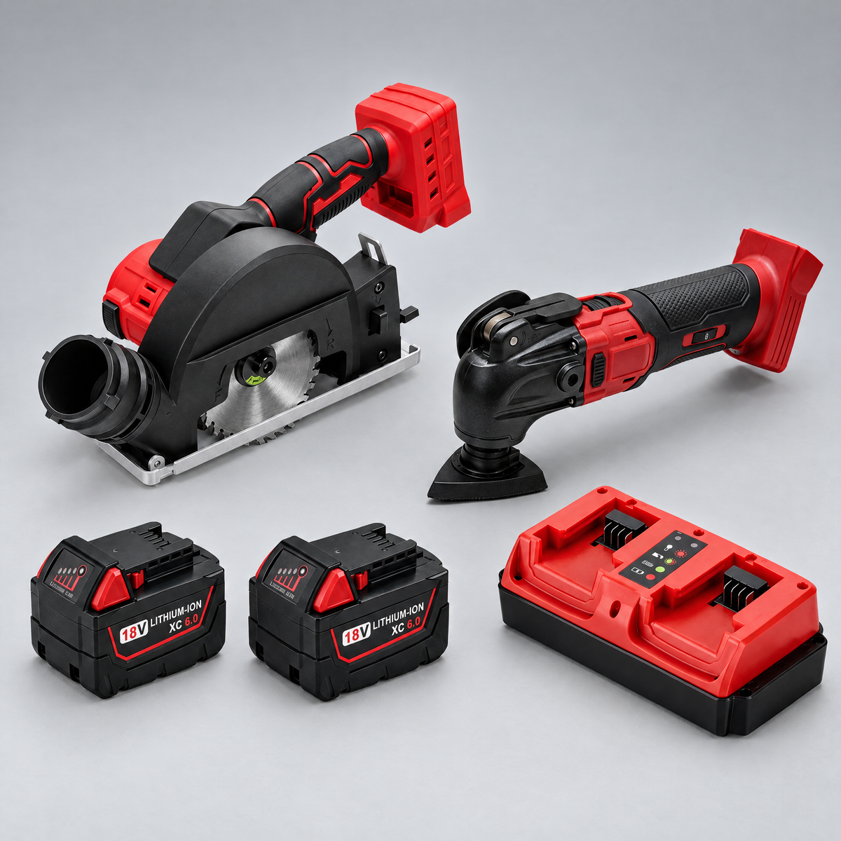 Circular saw and multi-tool with 2 batteries and dual charger – Milwaukee-compatible