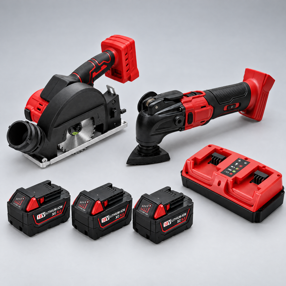 Circular saw and multi-tool with 3 batteries and dual charger – Milwaukee-compatible