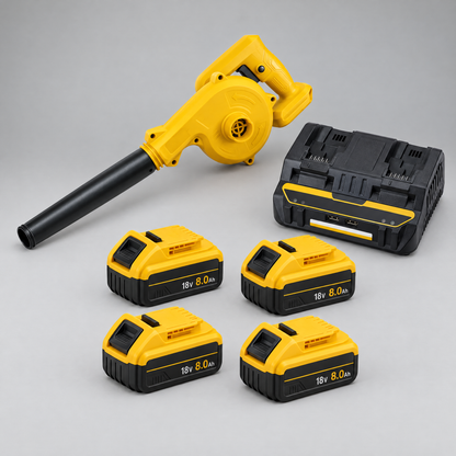 Blower with 4 batteries and dual charger – DeWalt-compatible