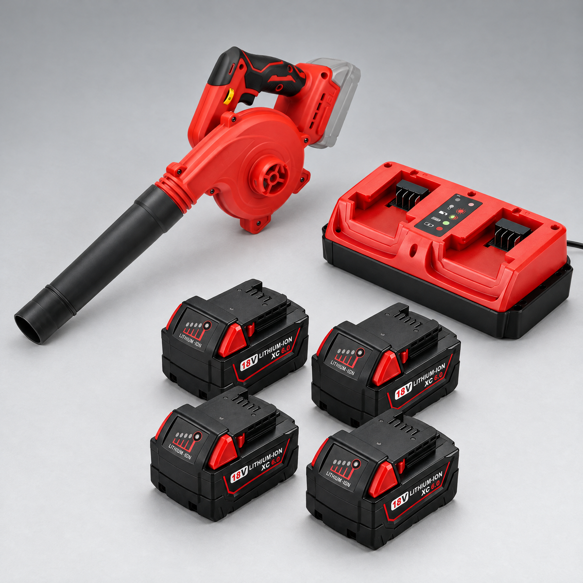Blower with 4 batteries and dual charger – Milwaukee-compatible