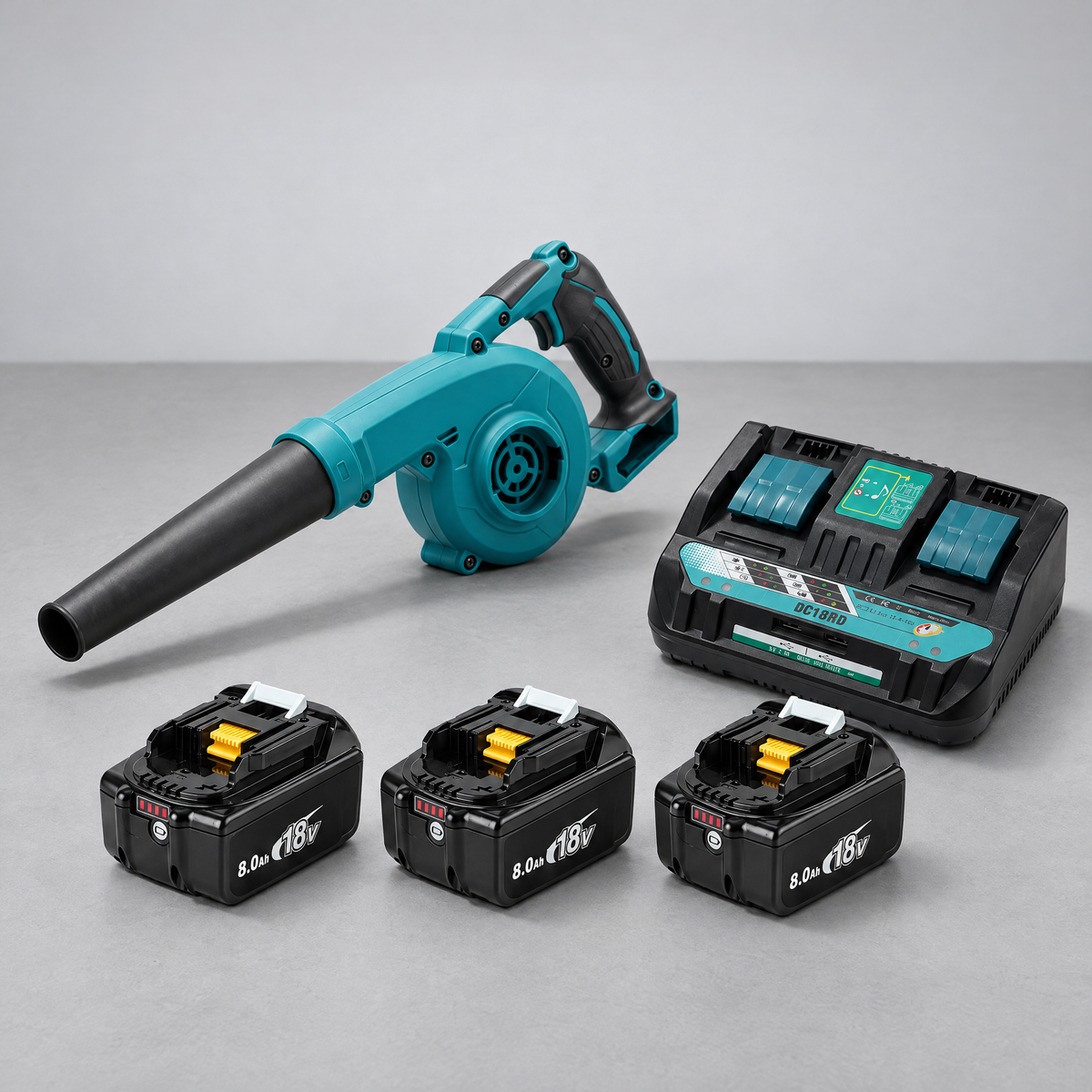 Blower with 3 batteries and dual charger – Makita-compatible