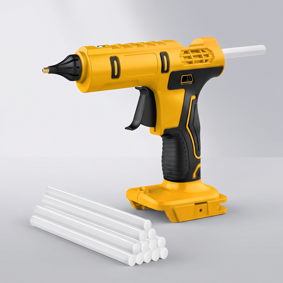 DeWalt-compatible cordless hot glue gun with 12 glue sticks, tool only