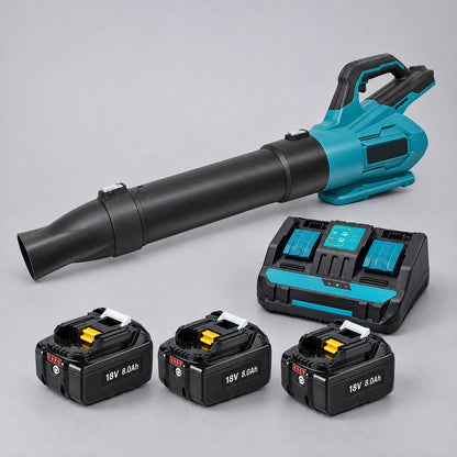 Makita Compatible Heavy-Duty Brushless Leaf Blower – 3-battery kit with dual charger