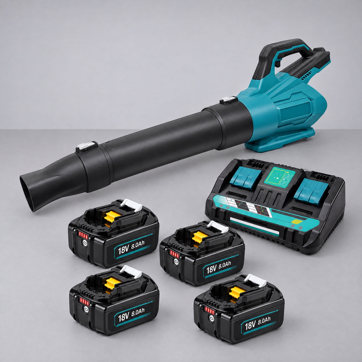 Makita Compatible Heavy-Duty Brushless Leaf Blower – 4-battery kit with dual charger