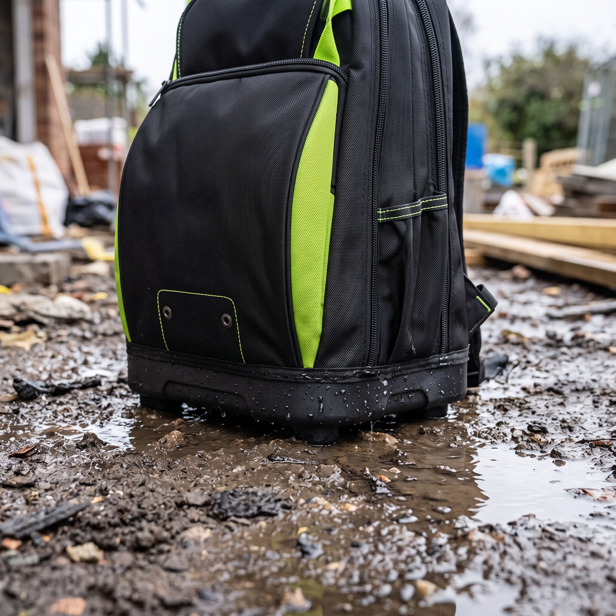 Waterproof moulded base standing on a wet building site