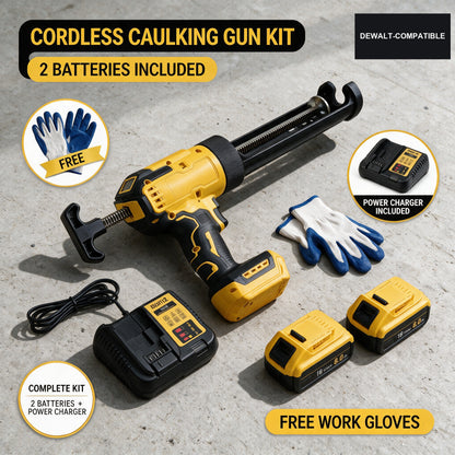 DeWalt-compatible caulking gun kit with 2 batteries and charger