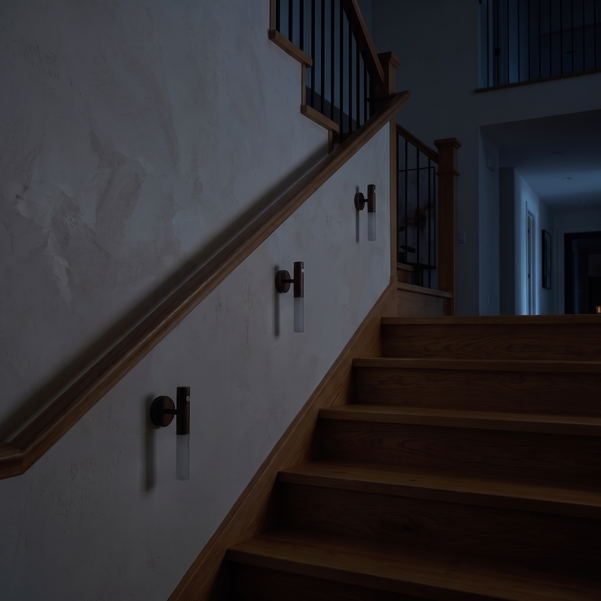 Dark staircase at night without lights