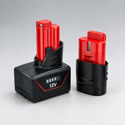 Two Milwaukee-compatible 12V lithium-ion batteries