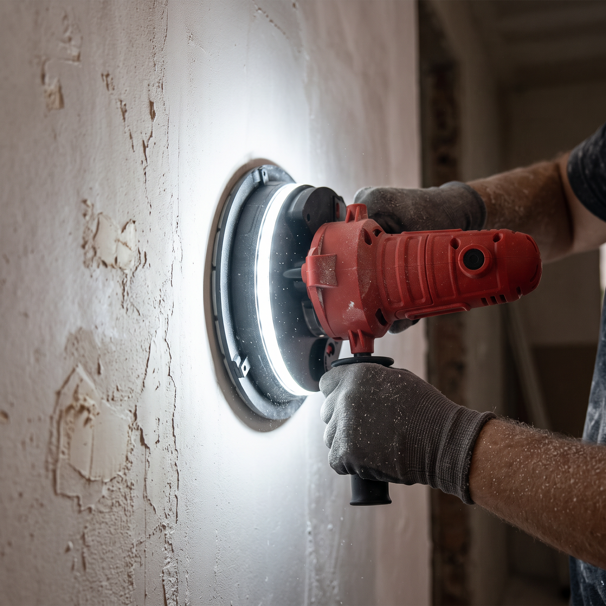 LED ring light showing up filler marks as the wall is sanded