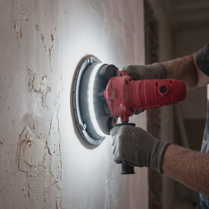LED ring light on the handheld sander showing up filler marks
