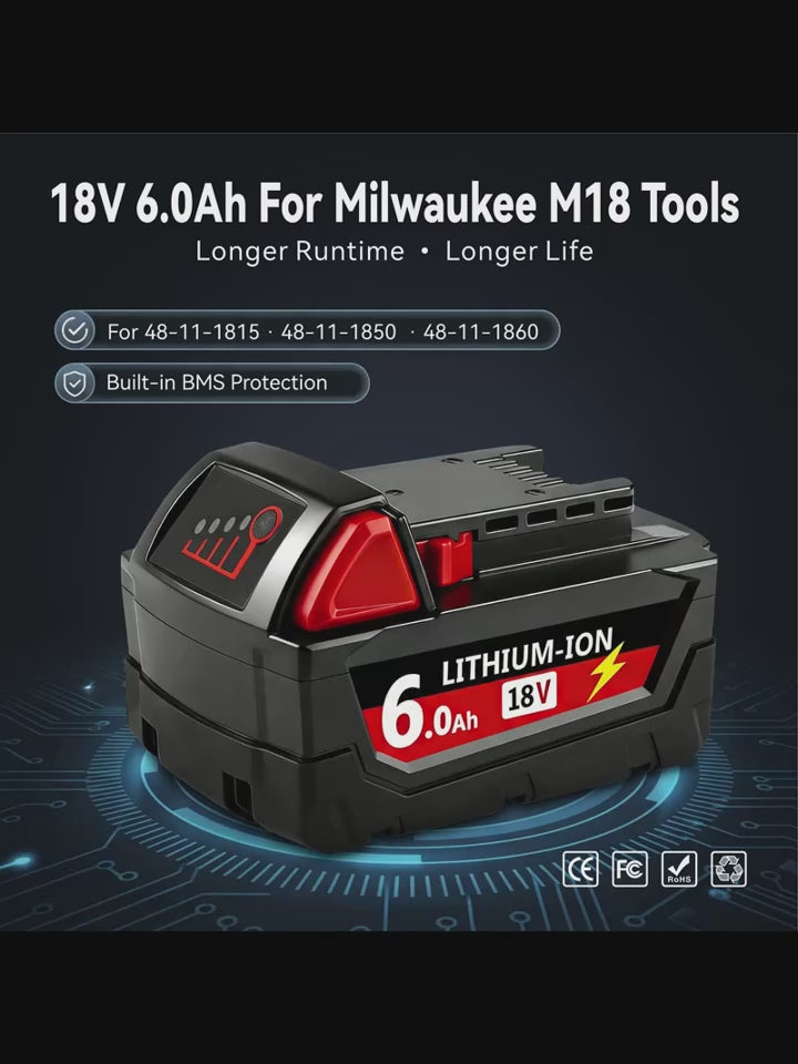 18V Lithium-ion Replacement Battery for M18 Cordless Power Tools